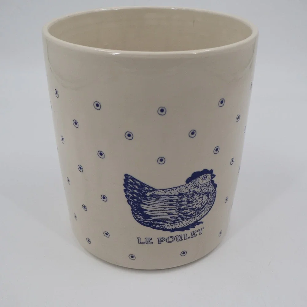Taylor & Ng Utensil Holder 7.5in Cream Blue Le Poulet Hen Vintage 1984